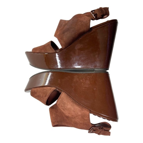 JUICY COUTURE Sandals Women's 9M Brown Suede Leather Platform Heels - Picture 4 of 9